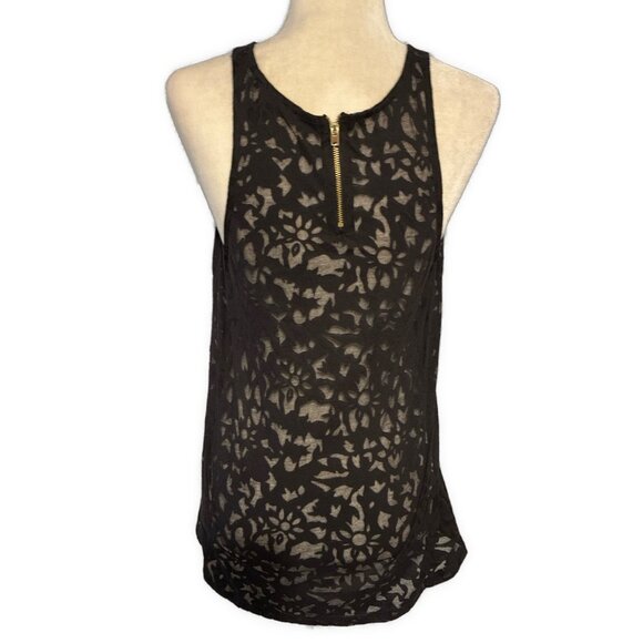H&M Women’s Solid Black Sheer Flowy Round Neck Tank Top Small - Picture 2 of 5